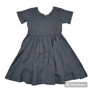 Arshiner Solid Black Dress Short Sleeve A-line Cross Back Size 120